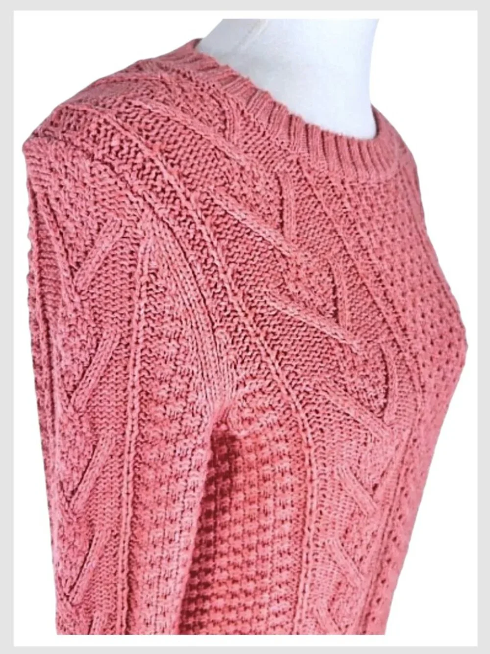 Gap Cable Knit Crewneck Wool Blend Sweater Rosewood Pink XS